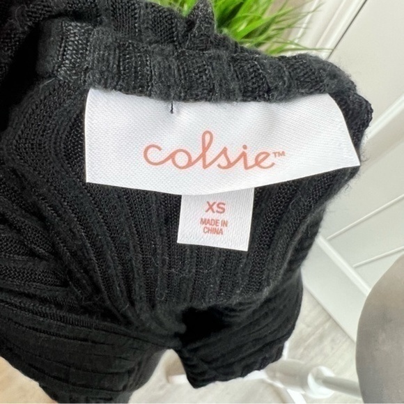 Colsie Womens Pullover Sweater Black Long Sleeve Stretch Ribbed Hooded XS - Picture 8 of 8